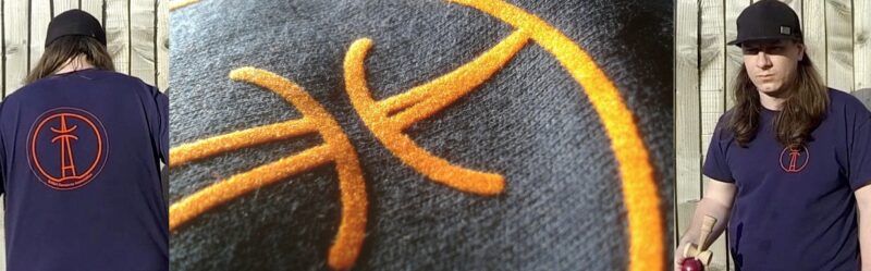 MrEasyGuy modelling the BKA member t-shirt. Close up detail of the flock print too.